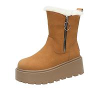 Womens Chunky Platform Boots Warm Fur Lined Womens Boots Side Zip Up Boot Slip-Resistance Snow Boot Winter Ski Booties Thickened Walking Booties Autumn Outdoor Bootie Mid Length Fur Lined Bootie