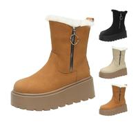 Womens Chunky Platform Boots Warm Fur Lined Womens Boots Side Zip Up Boot Slip-Resistance Snow Boot Winter Ski Booties Thickened Walking Booties Autumn Outdoor Bootie Mid Length Fur Lined Bootie