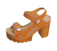 Womens Chunky Platform Heel Sandals Adjustable Hook Loop Straps Open Toe Thick Sole Casual Summer Walking Footwear Orange