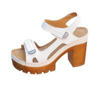 Womens Chunky Platform Heel Sandals Adjustable Hook Loop Straps Open Toe Thick Sole Casual Summer Walking Footwear White