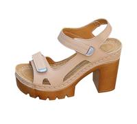 Womens Chunky Platform Heel Sandals Adjustable Hook Loop Straps Open Toe Thick Sole Casual Summer Walking Footwear Khaki