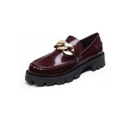 Womens Chunky Platform Loafers Burgundy Faux Leather Gold Chain