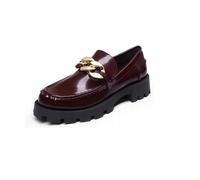 Womens Chunky Platform Loafers Burgundy Gold Chain Slip-On Shoes