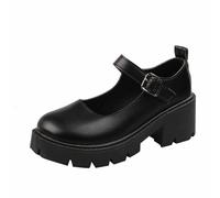 Womens Chunky Platform Mary Jane Shoes - Retro Buckle Strap Round Toe Flats Shoes Shallow Mouth Japanese Sweet Lolita Princess Footwear Comfortable Durability Dark Gray