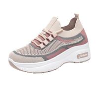 Womens Chunky Platform Trainers Lace Up Casual Knitted Sneakers Beige