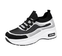 Womens Chunky Platform Trainers Lace Up Casual Knitted Sneakers Black