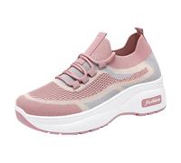 Womens Chunky Platform Trainers Lace Up Casual Knitted Sneakers Pink