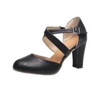 Womens Chunky Pumps Ladies Pointed Toe High Heels Oktoberfest Comfortable Cross Strap Shoes Mary Jane Block Heeled Pump Closed Toe Dress Shoes for Daily Wear Parties Weddings Beer Festival Black