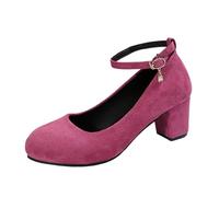 Womens Chunky Pumps Ladies Round Toe Mid Heels Oktoberfest Comfortable Velour Dirndl Shoes Mary Jane Block Heeled Pump Closed Toe Dress Shoes for Parties Weddings and Special Occasions Hot Pink