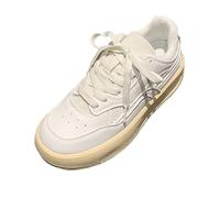 Womens Chunky Sneakers Lace-Up Chic Platform Leather Trainers Sports Walking Sneakers Athletic Runnings Trainers Comfortable Non Slip Safety Work Shoes Flat Wedge Sneaker Orthopedic Flats White
