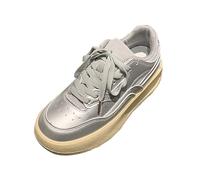 Womens Chunky Sneakers Lace-Up Chic Platform Leather Trainers Sports Walking Sneakers Athletic Runnings Trainers Comfortable Non Slip Safety Work Shoes Flat Wedge Sneaker Orthopedic Flats Grey