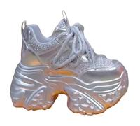 Womens Chunky Sole Trainers, Platform Women Sneakers Stylish Super Thick Sole Walking Trainers with Non Slip Sole Fashion Lace Up Solid Color Sport Sneakers Casual Dad Shoes Idea Footwear Silver