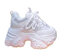 Womens Chunky Sole Trainers, Platform Women Sneakers Stylish Super Thick Sole Walking Trainers with Non Slip Sole Fashion Lace Up Solid Color Sport Sneakers Casual Dad Shoes Idea Footwear White