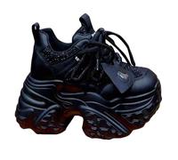 Womens Chunky Sole Trainers, Platform Women Sneakers Stylish Super Thick Sole Walking Trainers with Non Slip Sole Fashion Lace Up Solid Color Sport Sneakers Casual Dad Shoes Idea Footwear Black