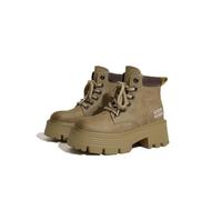 Women's Chunky Sole Work Boots Vintage Biker Ankle Boots Height-Enhancing for Petite Frames Slip-Resistant Walking Booties Lace-Up Waterproof for Autumn Winter Grey