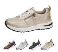 Womens Chunky Trainers Womens Side Zip Trainers Thick Non Slip Sole Sneakers Fashion Arch Support Sneakers Casual Walking Shoes Outdoor Tennis Trainer Lightweight Gym Footwear Wedged Heel Shoes Gold