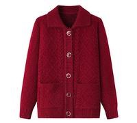 Women'S Chunky Warm Cashmere Grandma Cardigan - Classic Lapel Cable Knitted Aran Sweater Middle-Aged Mother Coat, Winter Thickened Fleece Old Lady Jacket Knitwear Top Clothing,No Velvet,Xl