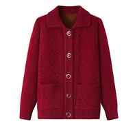 Women'S Chunky Warm Cashmere Grandma Cardigan - Classic Lapel Cable Knitted Aran Sweater Middle-Aged Mother Coat, Winter Thickened Fleece Old Lady Jacket Knitwear Top Clothing,With Velvet,Xl