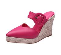 Womens Chunky Wedge Sandals Womens Sliders Size 5 Thick Sole Slippers Women Summer Heel Woven Casual Pointed Fisherman Shoes Leather Espadrilles Buckle Sliders Women White Stuff Ladies (Hot Pink,6)