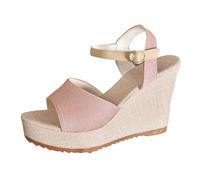 Women's Chunky Wedges Low Wedge Sandals for Women Slope Heel Thick Bottom One Buckle Strap Sandals Thick Bottom Fashion Open Toe Outside Soft for White Womens (Pink, 7)