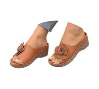 Women's Chunky Wedges Orthopedic Wedge Sandals Women's Slide Sandals With 3D Decor Open Toe Platform With Breathable Perforations Comfortable Gold Sandles Ankle Strap for (Brown,4)