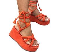Women's Chunky Wedges Platform Sandals for Women Breathable Summer Open High Toe Heeled Heeled Fashion Spring And Sandals Strap 's slipper Tan Wedge Sandal Bunion for (Orange,5)