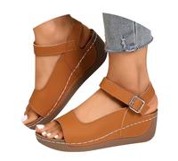 Women's Chunky Wedges Shoes Ladies Wedge Sandals Women's Ankle Strap Sandals Open Toe Lightweight White/Orange/Grey Options Gold for Heels Ladies Sandles Size 8 (Brown,7.5)