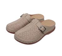 Womens Chunky Wedges Shoes Platform Wedge Sandals New Oversized Hollow Toe Cap Thick Slippers for Women with Antique Style Buckle and Lazy Back Half White Sandal GLIP Flops Woman Sandal (Beige, 5.5)