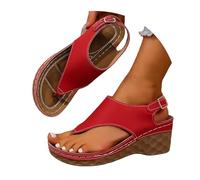 Womens Chunky Wedges Shoes Platform Wedge Sandals Women's Round Head Thick Bottom Hollow Out Wear Clip Toe Thick Bottom Slope Heel Slippers Gold Sandels Arch Support Sandals Women Size 5 (Red,4.5)