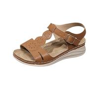 Womens Chunky Wedges Shoes White Sandals Size 6 Women's Summer Roman Round Head Casual Side Buckle Open Toe Slope Heel Sandals White Wide Fit Women Shoes Size 5 Sandal (Brown,6.5)