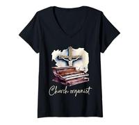 Womens Church organist Pipe Organist Organ Musician V-Neck T-Shirt
