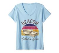 Women's Church Religious Retro Sunset Deacon Called to Serve V-Neck T-Shirt