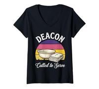 Women's Church Religious Retro Sunset Deacon Called to Serve V-Neck T-Shirt