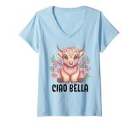 Women's Ciao Bella Highland Cow Italian V-Neck T-Shirt