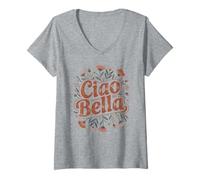 Womens Ciao Bella Italy Aesthetic Retro Minimal Garden Style V-Neck T-Shirt