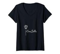Women's Ciao Bella Rose Line Art Italian Phrase V-Neck T-Shirt