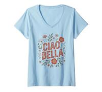 Womens Ciao Bella Vintage Italy Floral Minimalist Food Lover Tee V-Neck T-Shirt