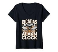 Women's Cicadas Natures Alarm Clock Funny Nature V-Neck T-Shirt