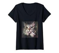 Womens Cigarette Kitty Gen Z Joke Funny Smoking Cat Meme V-Neck T-Shirt