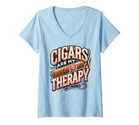 Womens Cigars are My Therapy Shirt - Cigars T Shirts for Men, Dad V-Neck T-Shirt