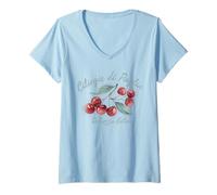 Women's Ciliegie di Puglia Dolcezza Estiva Italian Cherry Fruit V-Neck T-Shirt