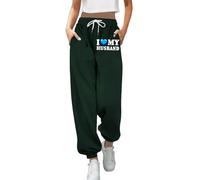 Womens Cinch Bottom I Love My Husband Sweatpants Baggy Sporty Elastic Waist 2025 High Waisted Joggers Loose Fitting Graphic Workout Winter Running Lounge Pants Winter Fall Drawstring Dark Green