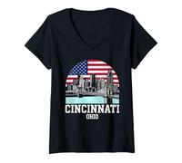 Women's Cincinnati City Ohio American Flag V-Neck T-Shirt