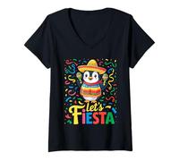 Women's Cinco De Mayo 2026 Funny Mexican Penguin Let's Fiesta V-Neck T-Shirt