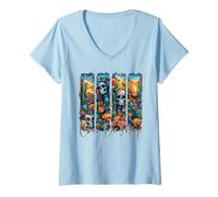 Women's Cinco De Mayo Sugar Skull Cactus Fiesta Art V-Neck T-Shirt
