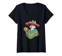 Women's Cinco De Mayo Wolf Eats Taco Funny Sombrero Mexican V-Neck T-Shirt