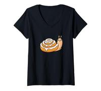 Women's Cinnamon Roll Snail Cute Pastry Animal Pun Art | Funny Cozy V-Neck T-Shirt