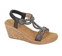 ShuCentre Cipriata Ora L524 Ladies Jewelled Elasticated Sling Back Smart Sandal (Black, UK Footwear Size System, Adult, Women, Numeric, Medium, 8)