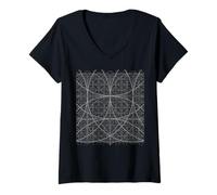 Womens Circular Space Sacred Geometry Circles Flower of Life V-Neck T-Shirt