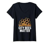 Womens City Bees Matter Urban Beekeeping Awareness V-Neck T-Shirt